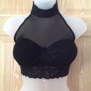Halter Black Lace and Fishnet Mesh Bra